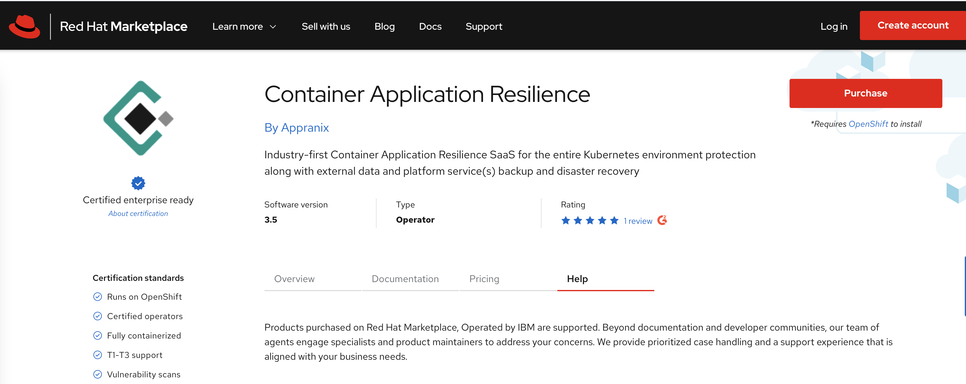 Appranix Availability Container Application Resilience on Red Hat Marketplace